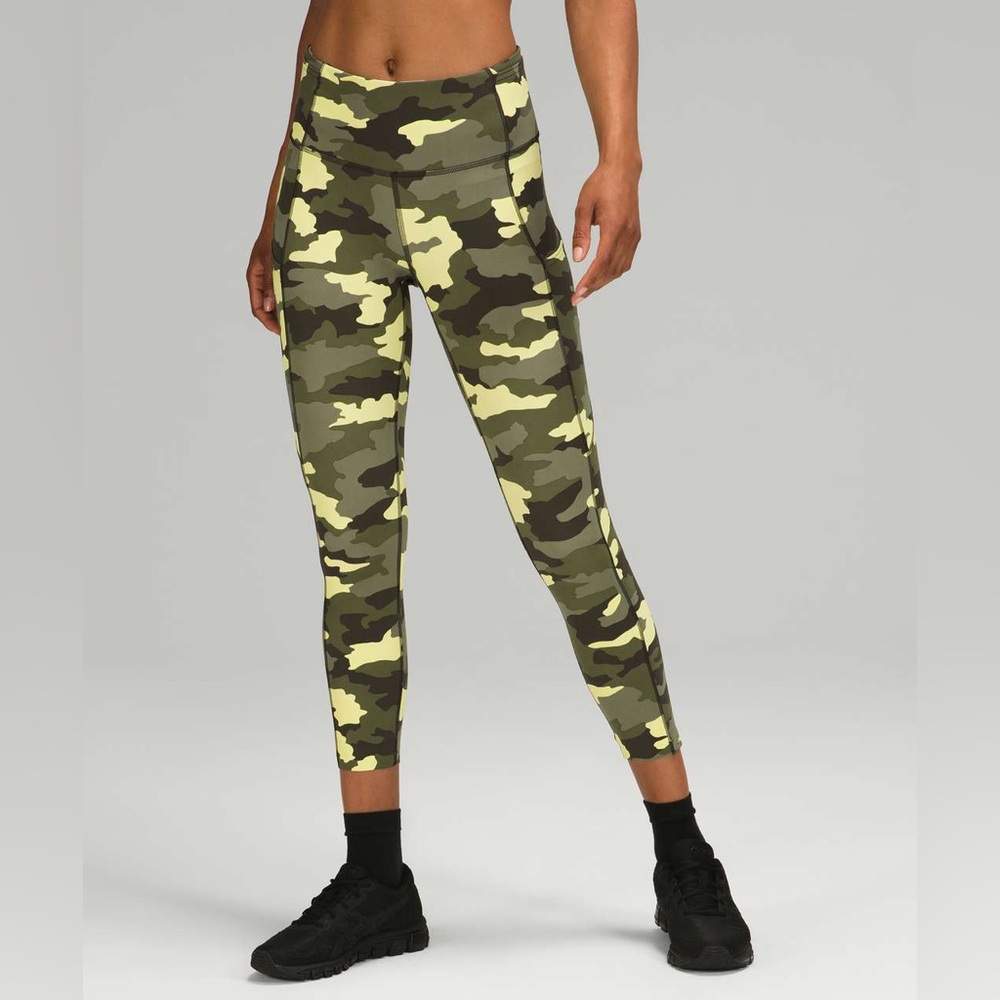 Lululemon Fast and Free High Rise Crop 23" Heritage 365 Camo Crispin Green Multi